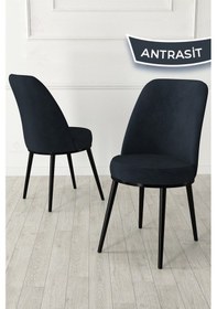 Resim Canisa Kea Serisi Yuvarlak Siyah Mermer Desen Mutfak Masa Takımı 4 Antrasit Babyface Sandalye Masa Siyah Mermer Desen Sandalye Antrasit 