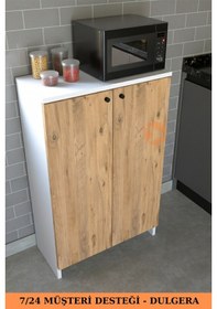 Resim 2 Kapaklı 4 Raflı Mutfak Dolabı Çok Amaçlı Dolap Mutfak Rafı Beyaz - Çam 