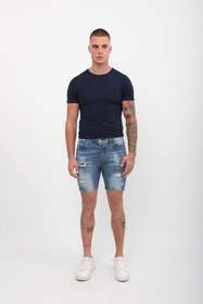 Resim Blue White Erkek Boyalı Jean Kısa Şort Mavi 