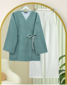 Resim MODAQU Yandan Bağlamalı Buklet Kumaş Kimono - Mint 