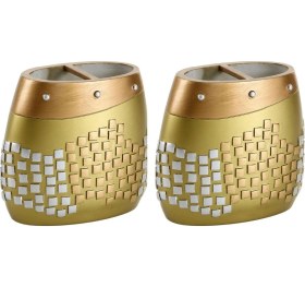 Resim 2 Adet Diş Fırçalık Altın Mozaik Poliresin 10x10x5cm Banyo Seti Çok Renkli 