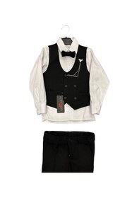 Resim Carinos Erkek Çocuk Yelek Papyon Pantolon Rozet Gömlek Tam Set Takım Elbise-12573-siyah Siyah 