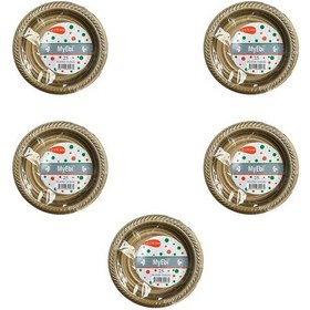 Resim My-ebi Altın Renkli Parti Davet Plastik Tabak - 17 Cm. - 25 Adetlik 5 Paket Altın 
