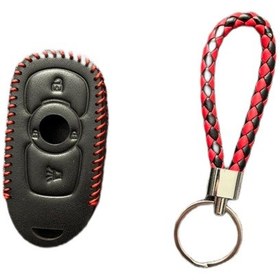 Resim Opel Astra K Ve Insignia Grand Uyumlu Deri Anahtar Kılıf Ve Örgü Anahtarlık Kırmızı - Siyah 