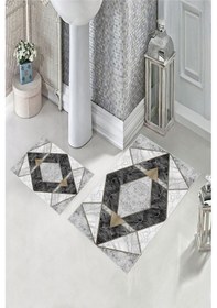 Resim Siyah-gri Kaymaz Taban Üçgen Banyo Paspas A-104 çok renkli 