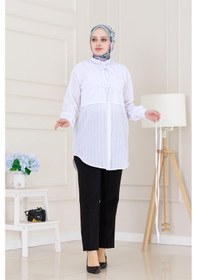 Resim Sevitli Cepken Detaylı Bağlamalı Keten Tunik-beyaz-5117 Beyaz 