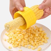 Resim Paslanmaz Çelik Mısır Soyucu ve Taneleri Ayırıcı Alet - Kolay Kök Çıkarma için Ergonomik Sarı Mutfak Aleti, Taze Mısır Hazırlığı için Kompakt Gıda Güvenli Tasarım, Pratik Mutfak Eşyası 