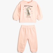 Resim Kız Bebek Pijama Takımı Parlak Baskılı Uzun Kollu Bisiklet Yaka Şardonlu 