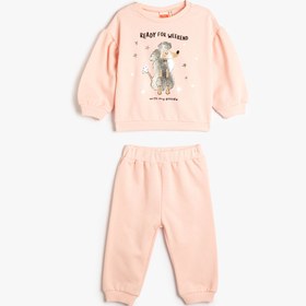 Resim Kız Bebek Pijama Takımı Parlak Baskılı Uzun Kollu Bisiklet Yaka Şardonlu 