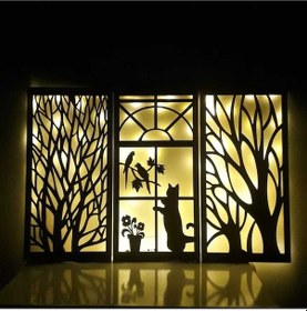 Resim Işıklı 3 Lü Dekoratif Ahşap Duvar Tablosu 