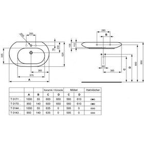 Resim Ideal Standard - Simply U Natural Tezgan Üstü Lavabo Çift Delikli - T017001- Beyaz 