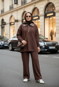 Resim Aselim Hijap Moda Oslo Comfort Set - Selanik Kumaş İkili Tesettür Takım Acıkahve 