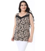 Resim Kadın Büyük Beden Leo Dantel Detaylı Leopar Desenli Kolsuz Bluz 65n38226-leo Leopar 