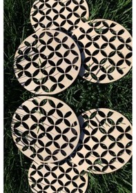 Resim Ahşap Bardak Altlığı 6'lı Set Otantik Desenli Bardak Altlığı Bej 