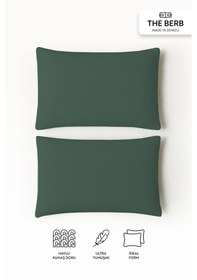 Resim 2'li Havlu Dokulu Yastık Kılıfı Seti 50 X 70 Fermuarlı Yumuşak Terry Kumaş Orman Yeşili 