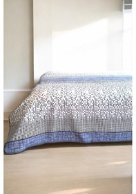 Resim Alla Turca Çift Kişilik Modern Mozaik Desenli Pike İndigo 200x240 Cm %100 Pamuk Mavi 