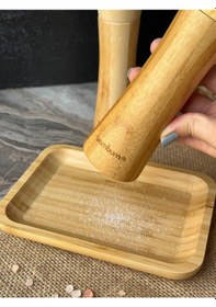 Resim Bambum - Tabaklı Tuzluk Biberlik Değirmen Seti 3 Parça Küçük 