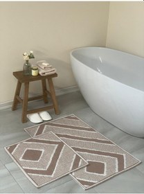 Resim Palamutbükü Doğal Pamuklu 2'li Banyo Paspası 60x100+50x60 Cm - Bej Bej 