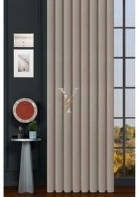 Resim İpek Kadife Fon Perde V-02 Ekru Ekru 