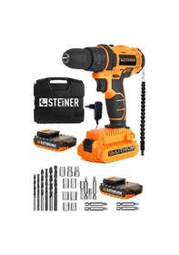 Resim Steiner 58 V 5 Ah Darbeli Metal Şanzıman Çift Akü Şarjlı Vidalama Matkap + 24 Parça Sarı 