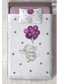 Resim Mekta Home Bebek Ve Çocuk Odası Filli Ve Mor Balon Desenli Yatak Örtüsü Renkli 