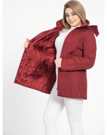Resim Vetre Kadın Kapitone Mont (75 Cm) Bordo Büyük Beden 1014 Çok Renkli 