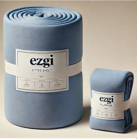 Resim Çift Kişilik Mavi Ranforce Dokuma Lastikli Çarşaf Ve Yastık Kılıfı 160x200+30'ar Cm Köşe Yüksekliği Mavi 