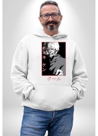 Resim Kaneki Ken Kuma Japon Anime Şeytan Kadın Erkek Beyaz Kapüşonlu Sweatshirt Hoodie Beyaz 