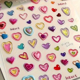 Resim Parlak 5D Kalp Şeklinde Tırnak Sanatı Stickerları - Kendinden Yapışkanlı, Parlak Bitişli DIY Manikür & Pedikür Dekoru 