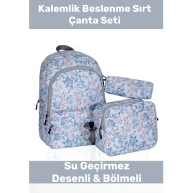 Resim Enenstyle Fermuarlı Geniş 1.kalite Su Geçirmez Desenli Bölmeli Üçlü Okul Kalemlik Beslenme Sırt Çanta Seti 