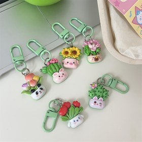 Resim 6 adet Sevimli Karikatür Hayvanlı Saksı Bitkisi Anahtarlık - Eğlenceli Kız Kalp Çantası Şansörleri, Çift ve En İyi Arkadaş Hediye Aksesuarları, Deniz Balığı Tokası, Demir Alaşımlı ve Reçine, Yeşil ve Çiçek Desenli, Kız Moda Aksesuarları | Eğlenceli Anahtarlık | Dayanıklı Anahtarlık, Sevimli Anahtarlık Aksesuarları 
