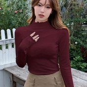Resim Kadınlar için Ruffle Yaka Detaylı Rahat Kazak, Uzun Kollu, Düz Renk, Örgü Kumaş, Polyester, Tüm Sezon Konforu 