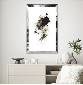 Resim Gümüş Aynalı Pleksi Çerçeveli Siyah Ve Altın Renkli Karmaşık Soyut Tasarım Tablo 