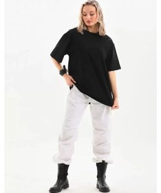 Resim Nnstartshopping Unisex Bisiklet Yaka 20/1 Düz Oversize T-shirt - Siyah Siyah 