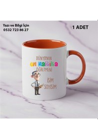 Resim Dünyanın En Harika Öğretmeni Tasarımlı Kupa Bardak-öğretmenler Günü Hediye-kişiye Özel İsim Yazılır Turuncu 