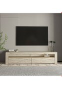 Resim Batı LED Işıklı 2 Kapaklı TV Sehpası – 150 cm – Minimal Tasarım, Traverten 