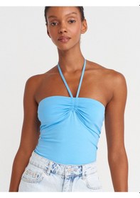 Resim Dilvin 31959 Boyundan Bağlamalı Straplez Top-mavi Mavi 