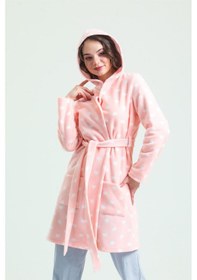 Resim Magic Form 35252 Kadın Kapişonlu Polar Sabahlık-pembe Pembe 