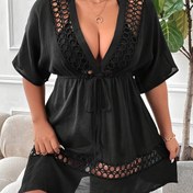 Resim Kadınlar İçin Bohem Plaj Elbisesi - Nefes Alabilen Mesh Kumaşlı, Makinede Yıkanabilir Siyah Parti ve Günlük Giyim, Yaz Modası, Boho Tarzı, Kolay Bakım, Boho Tutkunları İçin Açık Ön Tunik 