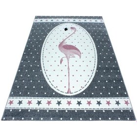Resim Sevimli Flamingo Desen Kolay Bakım Çocuk Halısı Gri 
