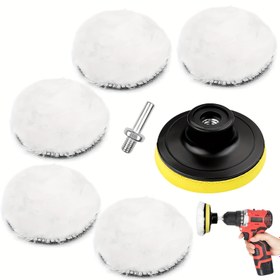 Resim Zımpara, Cilalama ve Vaks Yapımı için Polar Pedli 7 Parça Araba Cila Seti, M10 Adaptör ile Diğer Tekstil Malzemeler 