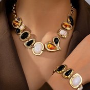 Resim 1 takım vintage tarzı çok renkli geometrik taşlı metal kolye ve bileklik takı seti, kadınlar için uygun 