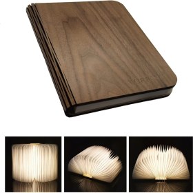 Resim Vorrınc Ahşap Katlanır Kitap Lambası, Ambiyans Aydınlatması, Gece Lambası, Manyetik LED Işık, Dekoratif Işık, 360° Katlanabilir, Hediye Için Ideal (Siyah Ceviz) 21 x 16,5 x 2,5 cm 