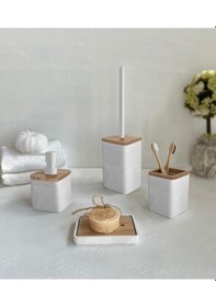 Resim Primanova Madera Beyaz 4 Parça Banyo Seti Beyaz 