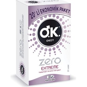 Resim Okey Zero Extreme Prezervatif 20 Adet Kabartmalı Ekstra İnce Kayganlaştırıcılı 
