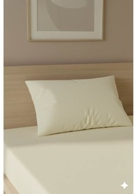 Resim %100 Pamuk Ranforce Premium Tek Kişilik Çarşaf Seti - Krem Krem 