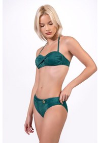 Resim Endeep Kadın Aksesuarlı Simli Kumaş Straplez Yeşil Bikini Takımı 