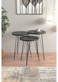 Resim Bendir Metal Ayaklı Zigon Sehpa Siyah 