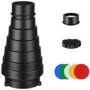 Resim Neevoyu Alüminyum Bowens Uçlu Orta Boy Metal Işık Yoğunlaştırıcı - Arı Sıpanı Ve 5 Renkli Filtre Seti, Stüdyo Işıklarını Hassas Ayarla 