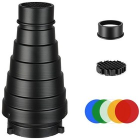 Resim Neevoyu Alüminyum Bowens Uçlu Orta Boy Metal Işık Yoğunlaştırıcı - Arı Sıpanı Ve 5 Renkli Filtre Seti, Stüdyo Işıklarını Hassas Ayarla 